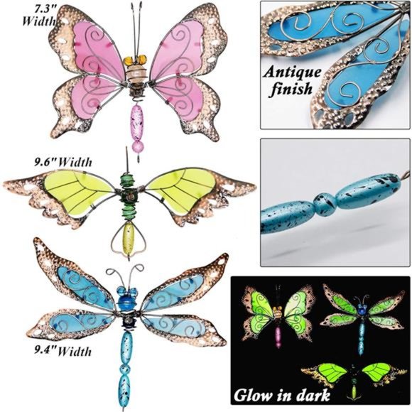 34 Inch Butterfly Garden Stakes Decor, Glow in Dark Metal Yard Art, Set of 3 - Picture 5 of 5